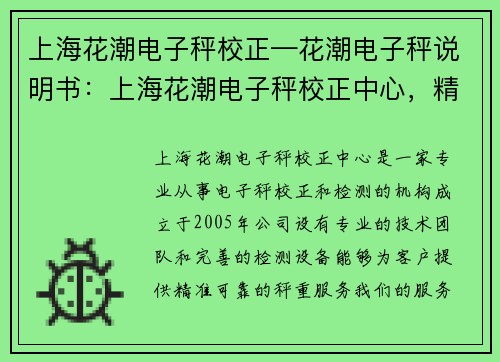 上海花潮电子秤校正—花潮电子秤说明书：上海花潮电子秤校正中心，精准可靠的秤重服务